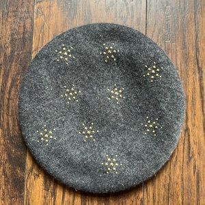 Price Firm & Other Stories Gray Wool Gold Beaded Beret Hat